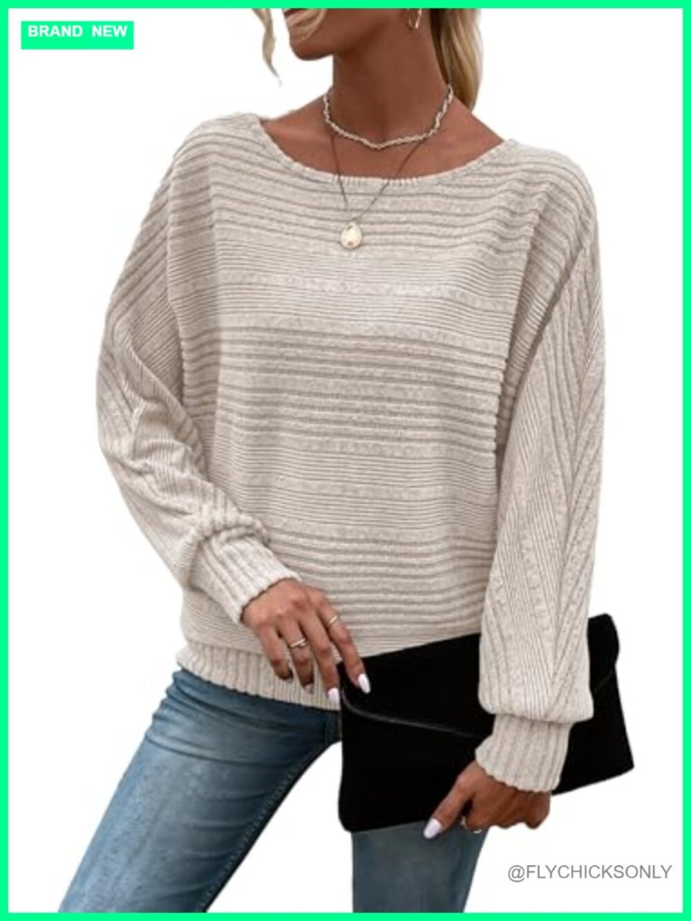 Women Long Sleeve Tunic Top Pullover Sweater Batwing Sleeve Crew Neck